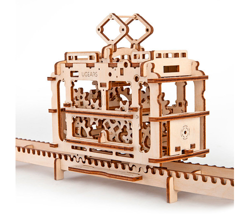 Деревянный 3D-конструктор Ugears "Трамвай с рельсами" - фото