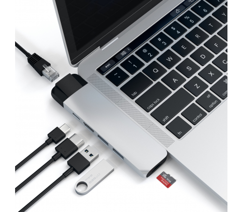 Хаб Satechi Aluminum Pro Hub with Ethernet, с USB-C, серебристый - фото 6