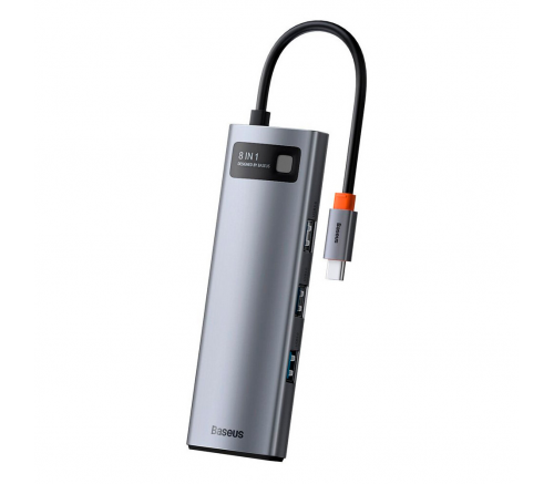 Хаб Baseus Metal Gleam Series 8 в 1, с USB-C, тёмно-серый фото 1