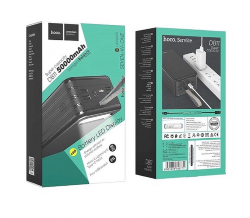 Внешний аккумулятор HOCO DB11, 4 USB-A, 50000 мАч, 185 Вт, 2.1А, чёрный - фото 5