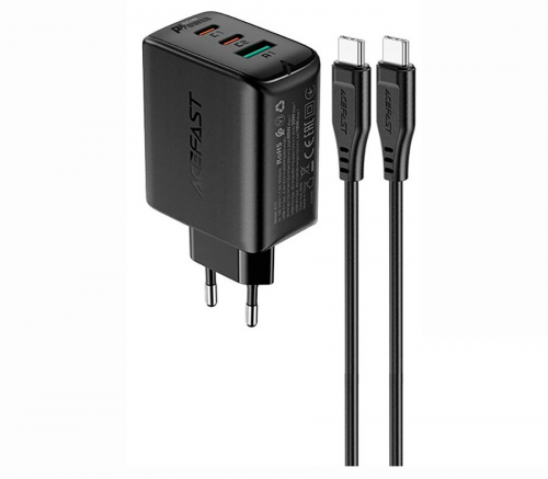СЗУ ACEFAST A13 PD 65W 3USB (USB-C+USB-C+USB-A) + кабель Type-C to Type-C (черный) - фото 4