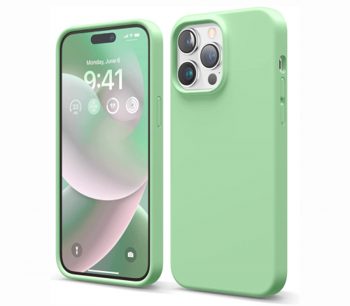 Elago для iPhone 14 Pro Max чехол Soft silicone (Liquid) Пастельно-зеленый - фото 1