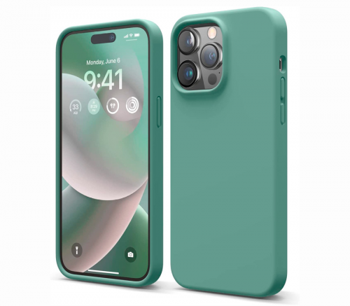 Elago для iPhone 14 Pro Max чехол Soft silicone (Liquid) Полуночный зеленый - фото 1