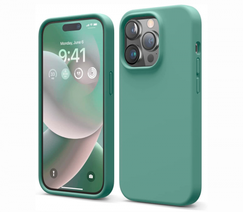 Elago для iPhone 14 Pro чехол Soft silicone (Liquid) Полуночный зеленый - фото 1