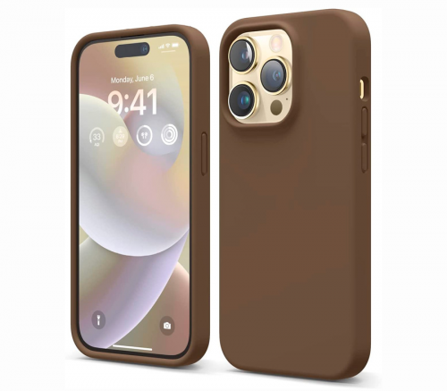 Elago для iPhone 14 Pro чехол Soft silicone (Liquid) коричневый - фото 1
