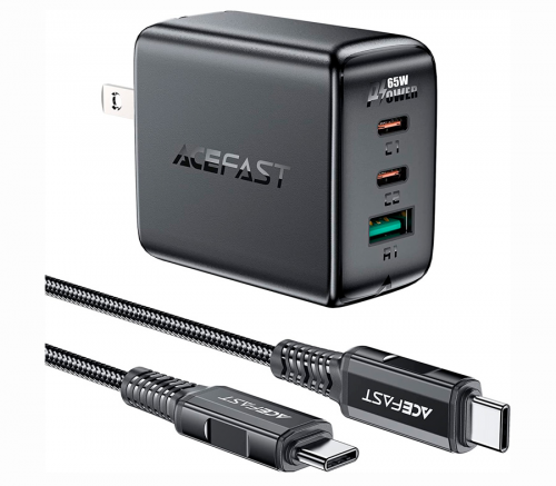 СЗУ ACEFAST A13 PD 65W 3USB (USB-C+USB-C+USB-A) + кабель Type-C to Type-C (черный) - фото 1