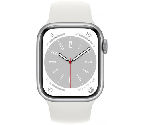 Apple Watch Series 8, 41 мм, алюминиевый корпус серебристый, спортивный ремешок белый (S/M) - фото 2