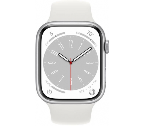 Apple Watch Series 8, 45 мм, алюминиевый корпус серебристый, спортивный ремешок белый (M/L) - фото 2