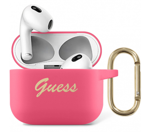 Чехол Guess для Airpods 3 Silicone with ring Script logo фуксия - фото 3