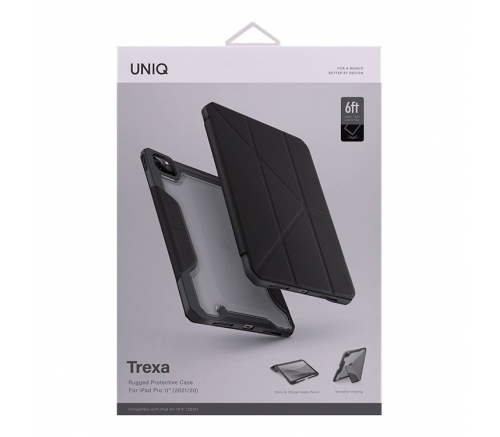 Чехол-книжка Uniq Trexa Anti-microbial для iPad Pro 11, полиуретан / поликарбонат, прозрачный / чёрный - фото 5