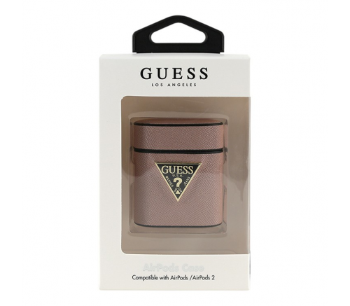 Чехол Guess для Airpods 1/2 PU Saffiano with metal logo розовый - фото 3