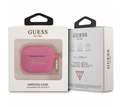 Чехол Guess для Airpods 3 Silicone with ring Script logo фуксия - фото 4