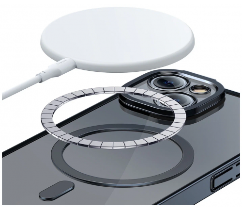 Чехол Baseus для iPhone 14 Glitter Magnetic PC case +Tempered glass, черный - фото 3