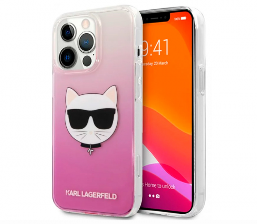 Чехол Lagerfeld для iPhone 13 Pro Max PC/TPU Choupette Hard Градиент Розовый - фото 1