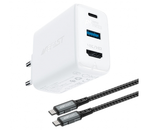 СЗУ Acefast A17 65W GaN (USB-C+USB-A+Multi-Function HUB) + кабель Type-C to Type-C (белый) - фото 2