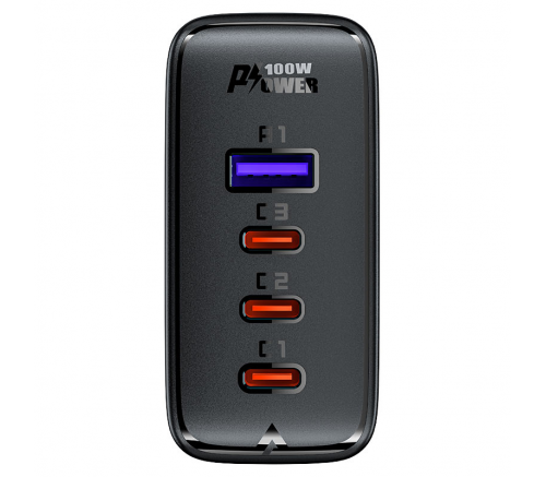 СЗУ Acefast A37 PD100W GaN 4USB (3*CUSB-C+USB-A) + кабель Type-C to Type-C (черный) - фото 3