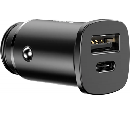 Автомобильное зарядное устройство Baseus АЗУ Square metal USB-C PD +USB QC4.0 30W черный - фото 3