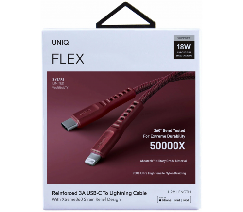 Кабель Uniq Flex strain relief USB-C - Lightning MFI красный 1.2m - фото 5