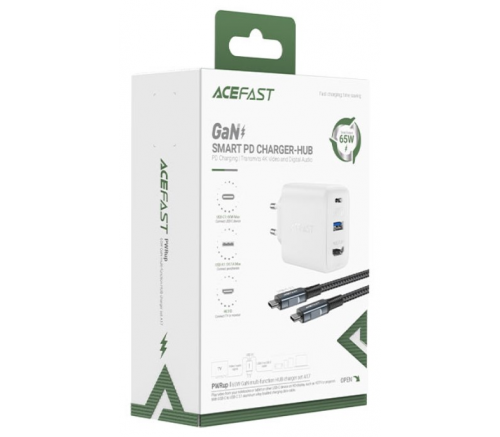 СЗУ Acefast A17 65W GaN (USB-C+USB-A+Multi-Function HUB) + кабель Type-C to Type-C (белый) - фото 4