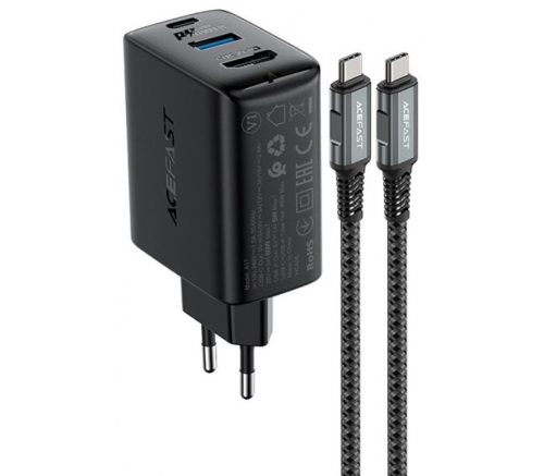 СЗУ Acefast A17 65W GaN (USB-C+USB-A+Multi-Function HUB) + кабель Type-C to Type-C (черный) - фото 3