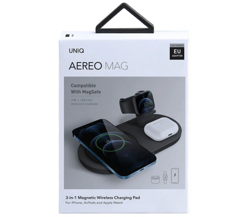 Беспроводное СЗУ Uniq Aereo Mag 3-in-1 magnetic wireless 15W +adapter, серый - фото 7