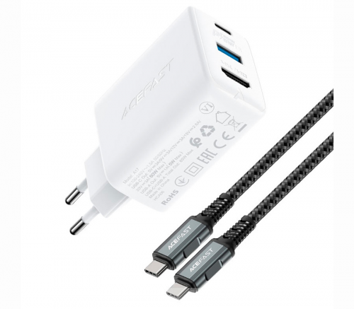 СЗУ Acefast A17 65W GaN (USB-C+USB-A+Multi-Function HUB) + кабель Type-C to Type-C (белый) - фото 1