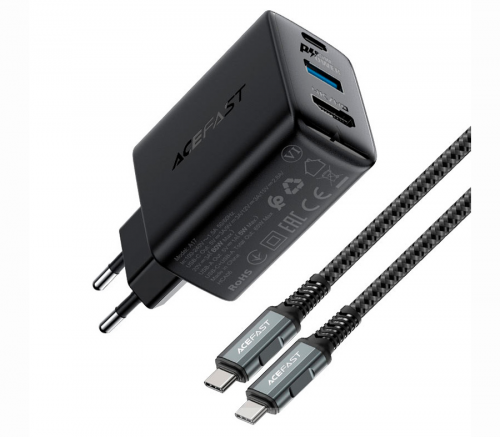 СЗУ Acefast A17 65W GaN (USB-C+USB-A+Multi-Function HUB) + кабель Type-C to Type-C (черный) - фото 1