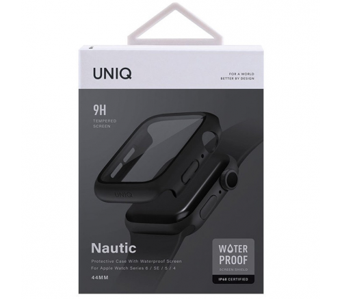 Чехол Uniq для Apple Watch 44 mm Nautic +9H glass Water-resistant IP68 черный - фото 3