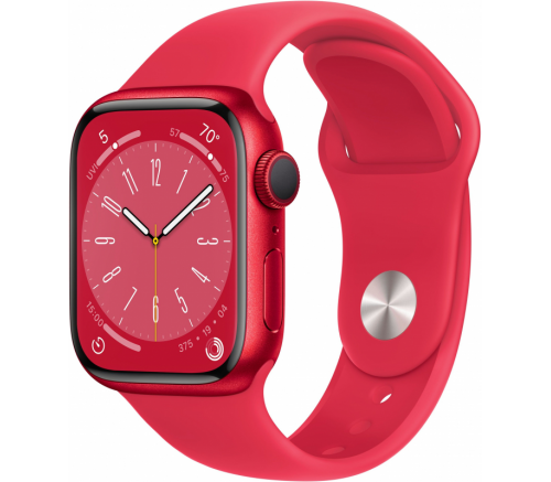 Apple Watch Series 8, 41 мм, алюминиевый корпус (PRODUCT)RED, спортивный ремешок красный (S/M) - фото 1