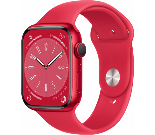 Apple Watch Series 8, 45 мм, алюминиевый корпус (PRODUCT)RED, спортивный ремешок красный (M/L) - фото 1
