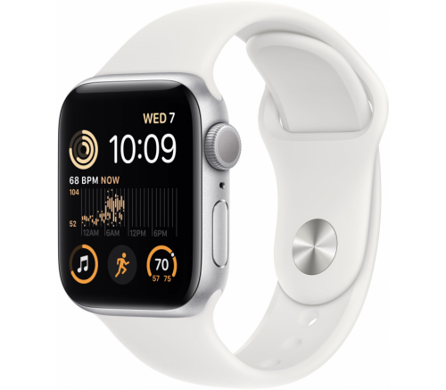 Apple Watch SE 2022, 40 мм, алюминиевый корпус серебристый, спортивный ремешок белый (S/M) - фото 1