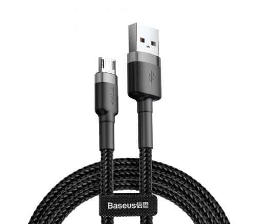 Кабель Baseus cafule Micro 2.4A, с USB-A на Micro USB, 1 метр, черный + серый - фото 1