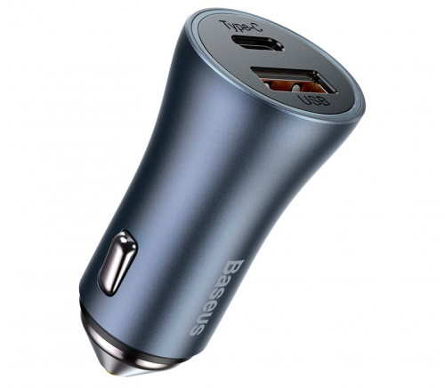 Автомобильное зарядное устройство Baseus Golden Contactor Pro Dual Quick Charger Car, USB-A, USB-C, 40W, серый - фото 1