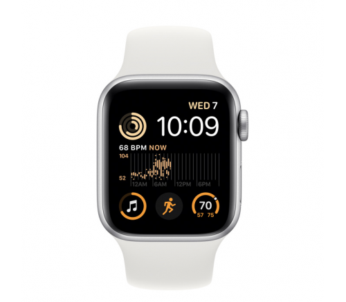 Apple Watch SE 2022, 44 мм, алюминиевый корпус серебристый, спортивный ремешок белый (M/L) - фото 2