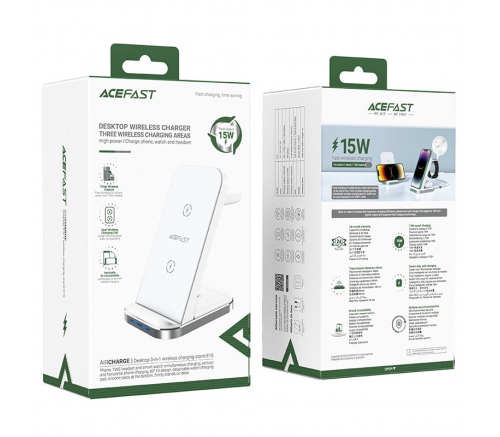 Беспроводное зарядное устройство подставка Acefast E15, 3 в1, 15Вт (белый) - фото 7