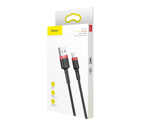Кабель Baseus cafule Cable USB For iP 2.4A 0.5m Red+Black - фото 5
