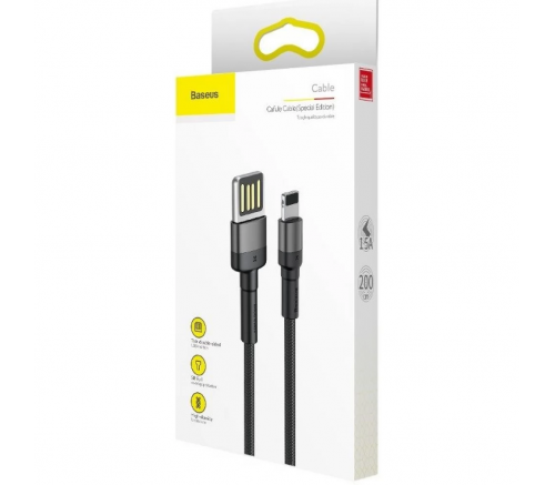 Кабель Baseus Cafule Cable(special edition)USB For iP 1.5A 2m Grey+Black - фото 5