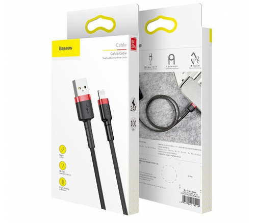 Кабель Baseus cafule Cable USB For iP 2.4A 1m Red+Black - фото 5