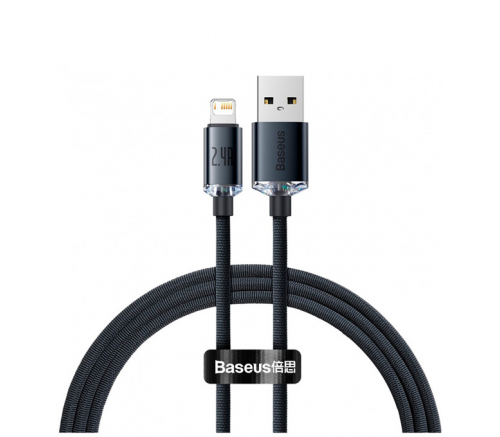 Кабель Baseus Crystal Shine Series Fast Charging Data Cable USB to iP 2.4A 1.2m Black - фото 1