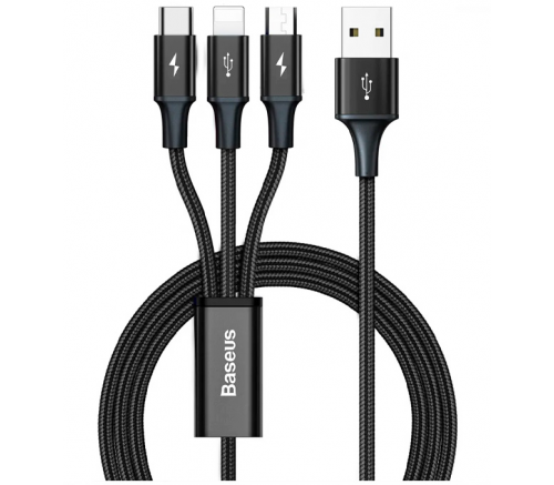 Кабель Baseus Rapid Series 3-in-1 cable 1.2m For IP+Micro+Type-C Black - фото 1