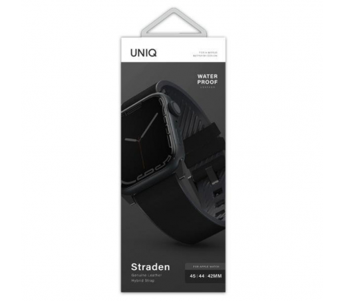 Ремешок Uniq для Apple Watch 49/45/44/42 mm Straden Водонепроницаемая кожа/силикон черный - фото 2