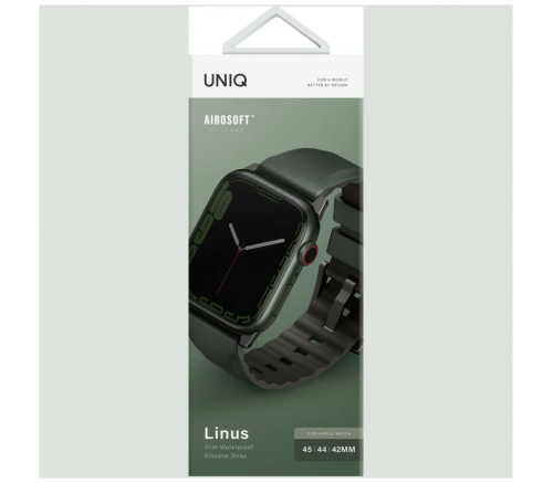 Ремешок Uniq для Apple Watch 49/45/44/42 mm Силиконовый Linus Aerosoft зеленый - фото 2