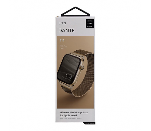 Ремешок Uniq для Apple Watch 45/44/42 mm Dante Strap Сетка Стальная Золотая - фото 2