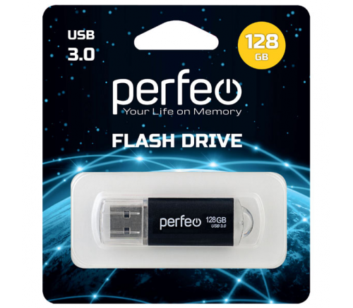 Флеш-накопитель USB 128GB Perfeo C14 Metall 3.0 (черный) - фото 2