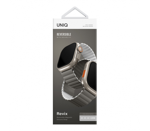 Ремешок Uniq для Apple Watch 49/45/44/42 mm Revix реверсивный магнитный Серый/Белый - баннер 3