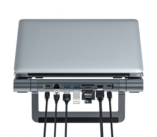 Многофункциональная подставка для ноутбука с хабом USB-C Acefast E5 Plus (USB3.0*2+Media port 4K+PD) (серый космос) - фото 3
