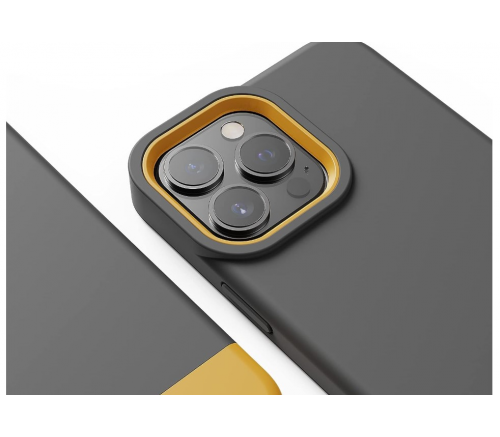 Чехол-накладка Elago Glide для iPhone 13 Pro Max, полиуретан / поликарбонат, тёмно-серый / жёлтый - фото 3