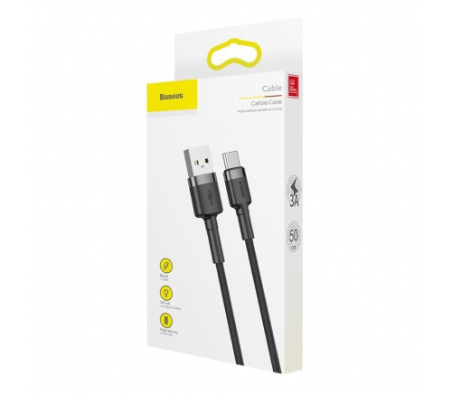 Кабель Baseus cafule Cable USB For Type-C 3A 0.5m серый+черный - фото 6