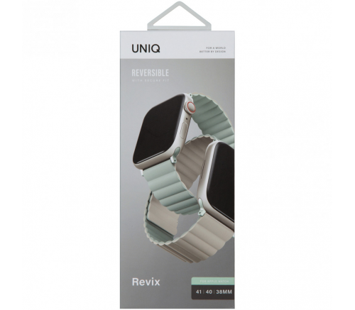 Ремешок Uniq для Apple Watch 41/40/38 mm Revix реверсивный магнитный Шалфей/бежевый - фото 7