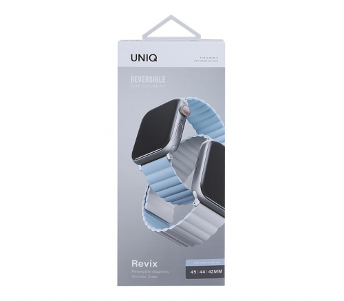 Ремешок Uniq для Apple Watch 49/45/44/42 mm Revix реверсивный магнитный Белый/Арктический синий - фото 7